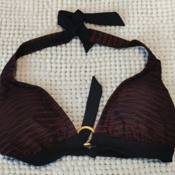 Swim Systems Black Maroon Swimsuit Bikini Top Halter Size SML NWT #M-366 - Picture 8 of 8